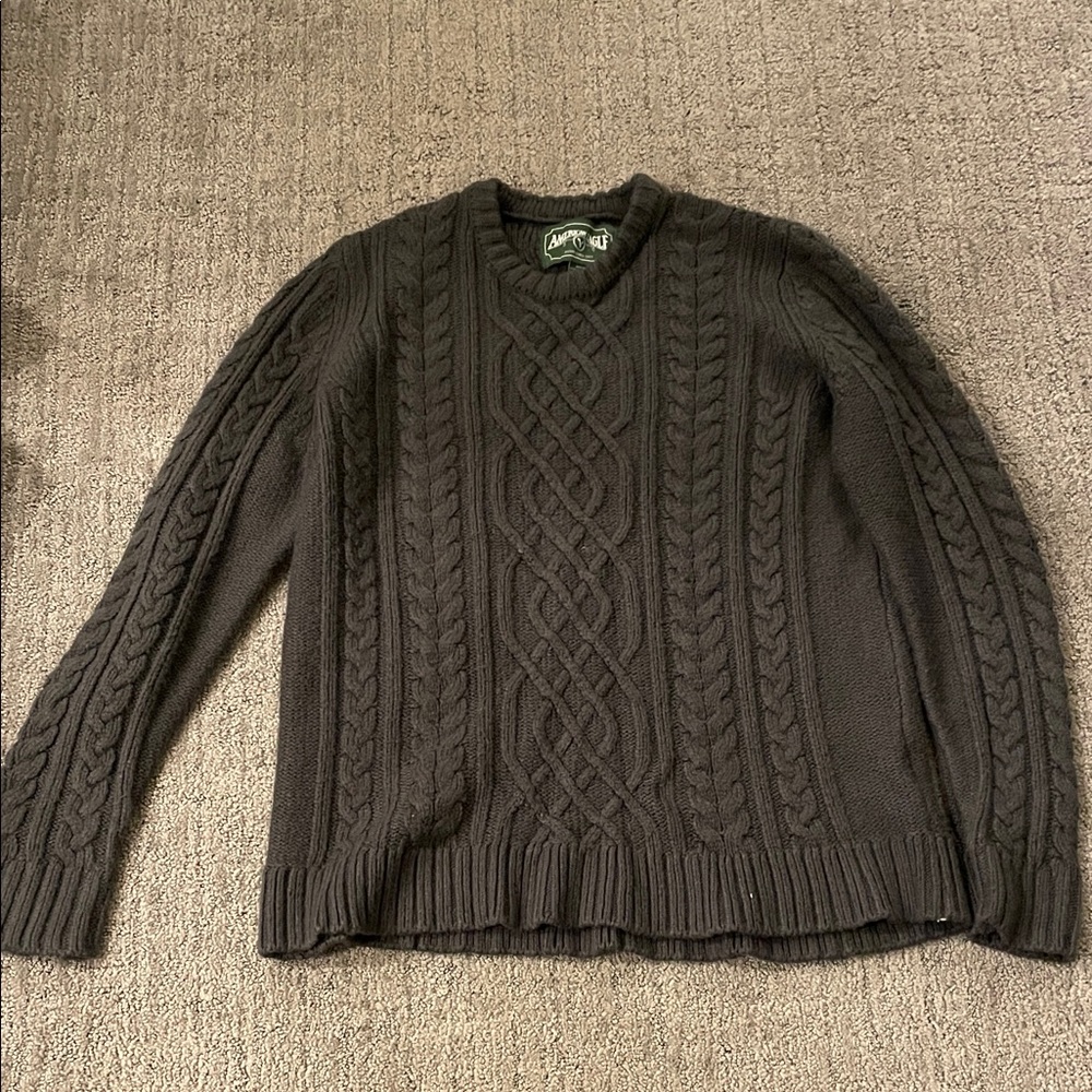 American Eagle Outfitters Dark Gray Cable Knit Crewneck Sweater